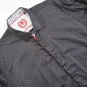 Au Noir Sz 6 (2X) Men's Black Patterned Casual Button Down Shirt 100% Cotton